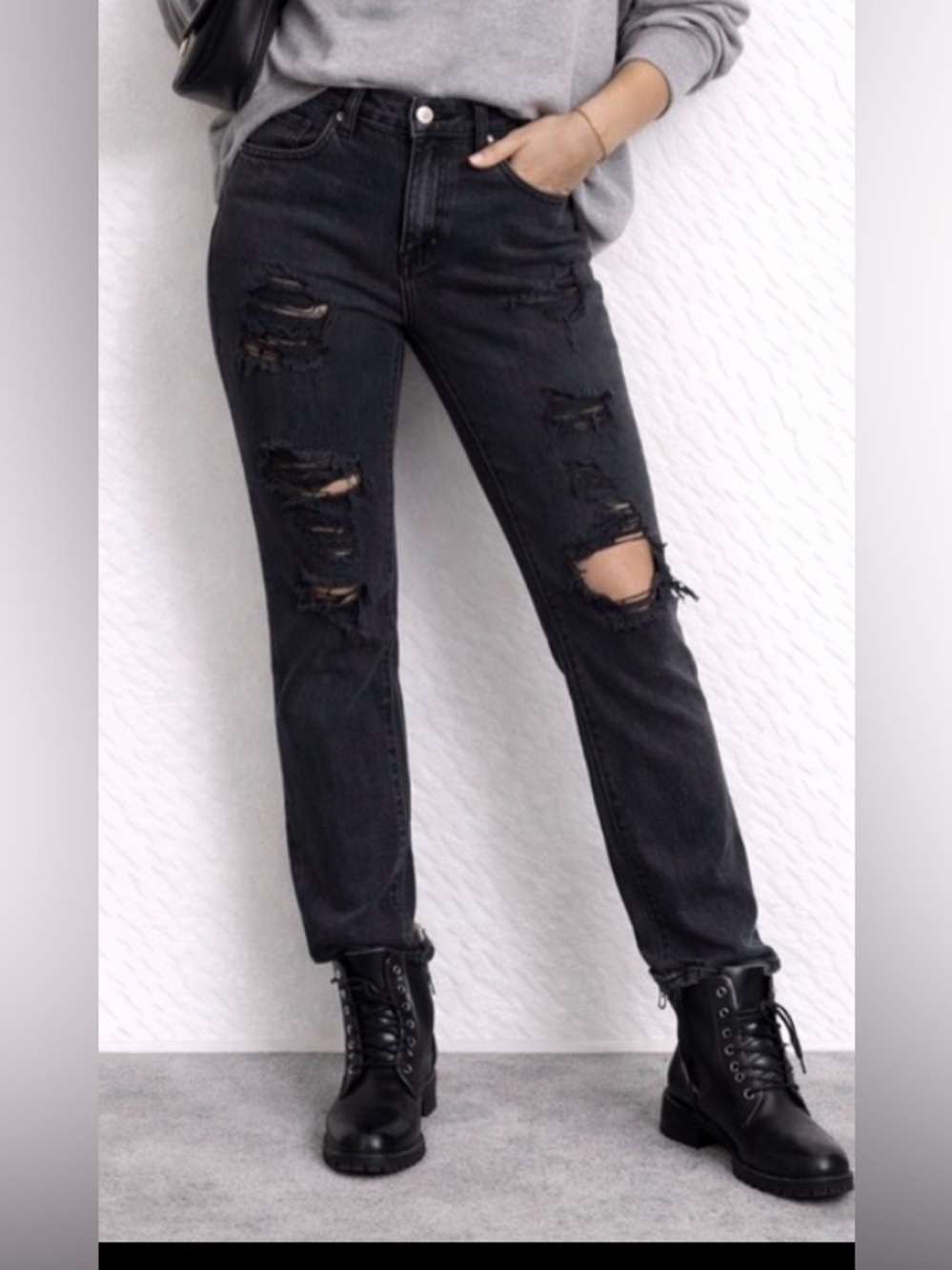 Black Distressed Denim jeans size 6